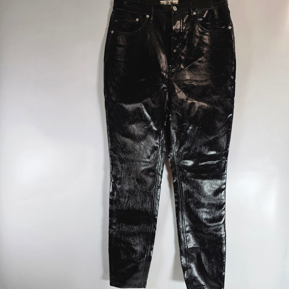 We The Free Phoenix Coated Skinny Jeans Liquid Black Patent 31‎ High Rise Button